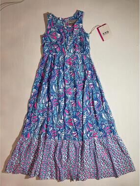Lilly Pulitzer Girls Sleeveless Maxi Dress Blue Pink Print Medium NWT